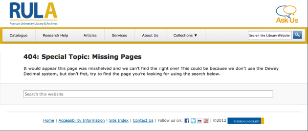 404 Page with Dewey joke